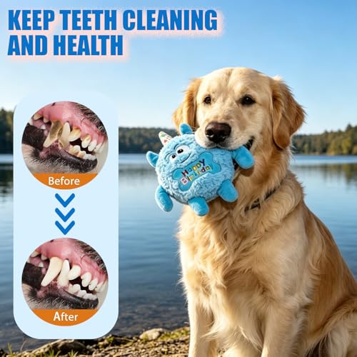 Plush Dog Birthday Toy for Girl Boy Gifts, Crinkle Squeaky Dog Toy Keep Them Busy Tug of War Stuffed Dog Chew Toy for Small Medium Large Dogs (Sky Blue) - color: Sky Blue