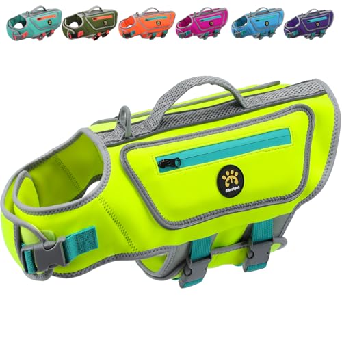 Dog Life Jacket for Small Dogs with High Buoyancy, Lightweight Dog Life Vest for Swimming Adjustable Reflective Dogs Floating Vest, Neoprene Rescue Handle Pet Life Preserver (Green, XS) - color: Green, size: X-Small