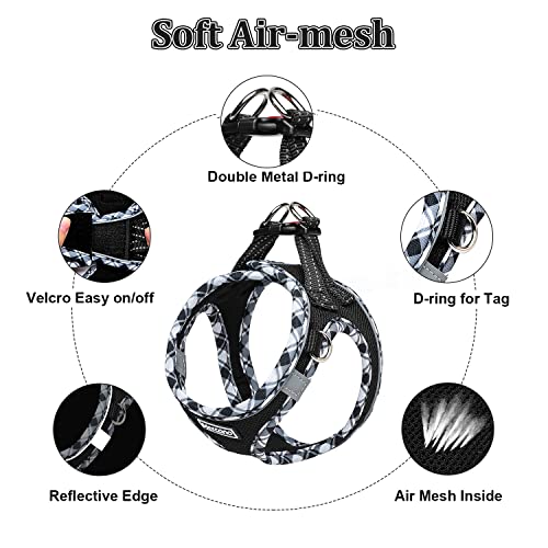 Mercano Soft Mesh Dog Harness and Leash Set, Step-in Reflective Breathable Lightweight Vest Harnesses with Safety Buckle for Small Dogs, Cats (Black White, XL) - color: Black White, size: XL (Chest: 19.5"-21.5")