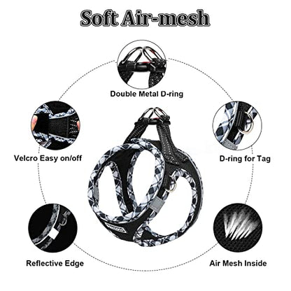 Mercano Soft Mesh Dog Harness and Leash Set, Step-in Reflective Breathable Lightweight Vest Harnesses with Safety Buckle for Small Dogs, Cats (Black White, M) - color: Black White, size: M (Chest: 15.2"-17.5")