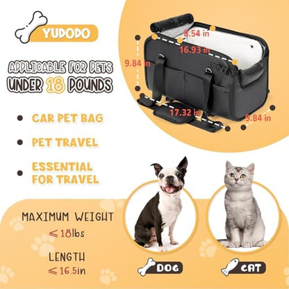 YUDODO 10-18lbs Large Console Dog Car Seat (Width＞9.5in) Fits Truck & SUV, Luxury Puppy Cat Travel Portable Booster Seat with Removable Velvet Cushion, Anti-Slip Pet Car Bed Carseat PU Leather Black - color: Black with Cushion, size: L (Truck SUV) (10-18l