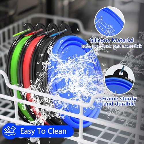 2-Pack Collapsible Dog Bowls, Portable Travel Pet Bowl with Carabiner – Foldable Silicone Feeding Dish for Dogs and Cats On-The-Go (Green + Blue) - color: Green + Blue
