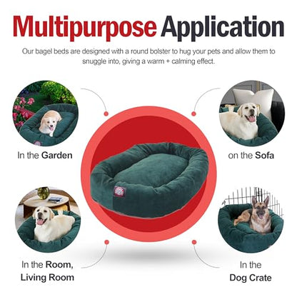 Majestic Pet 40 Inch Micro Velvet Calming Dog Bed Washable – Cozy Soft Round Dog Bed with Spine for Head Support - Fluffy Donut Puppy Mat 40x29x9 (inch) Large – Marine - color: Marine