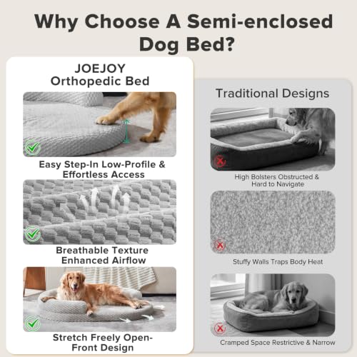 JOEJOY XL Orthopedic Dog Beds Large Sized Dog, Extra Large Washable Waterproof Oval Large Dog Bed with Removable Cover, Egg-Crate Foam Pet Bed with Bolster & Non-Skid Bottom, Light Grey, 42''x31'' - color: Light grey, size: XL(42"x 32"x 7")