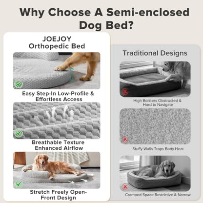 JOEJOY XL Orthopedic Dog Beds Large Sized Dog, Extra Large Washable Waterproof Oval Large Dog Bed with Removable Cover, Egg-Crate Foam Pet Bed with Bolster & Non-Skid Bottom, Light Grey, 42''x31'' - color: Light grey, size: XL(42"x 32"x 7")