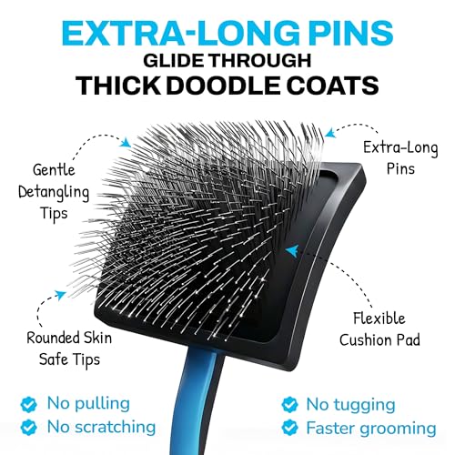 The Doodle Brush Grooming Kit, Slicker Dog Brush and Finishing Comb Set, Detangler & Dematting Grooming Tools for Dogs, Extra Long Pin Slicker & Metal Comb for Goldendoodle, Cockapoo, Cavapoo, Poodle