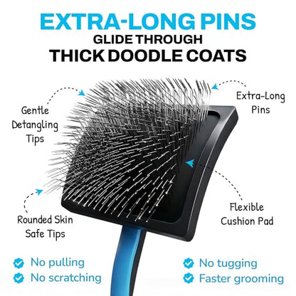The Doodle Brush Grooming Kit, Slicker Dog Brush and Finishing Comb Set, Detangler & Dematting Grooming Tools for Dogs, Extra Long Pin Slicker & Metal Comb for Goldendoodle, Cockapoo, Cavapoo, Poodle