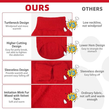 KOOLTAIL Small Dog Sweater, Fuzzy Thick Super Soft Warm Dog Christmas Sweater Turtleneck Pullover for Cold Weather, Classic Cable Knitwear, Fleece Pet Fall Winter Clothes Coats Puppy Cats, Red S - color: Red, size: Small