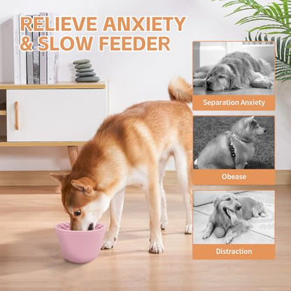 Dog Lick Bowl,Anxiety Relief Non-Slip Silicone Treat Bowl,Durable Anti-Choking Long-Lasting Enrichment Slow Feeder Licking Mat for Small Medium Large Breed,Freezable BPA Free Silicone Dishwasher Safe - color: Pink, size: M-L