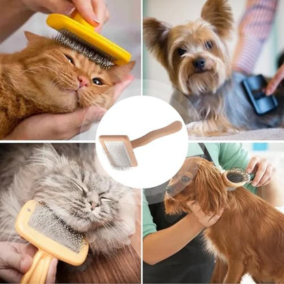 Premium Pet Grooming Accessory - Extra Long Pin Flat Slicker Brush, Comfortable Handle for Tangle-Free Brushing | Effective Detanglerr for Dogs, Cats, Rabbits, Long Short Hair, Maintenance, Home