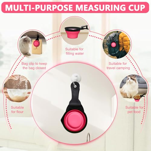 Collapsible Dog Food Scoop Foldable Pet Food Bag Clip 3 in 1 Multi-function Silicone Cat Food Measuring Cup Scoop Dog Food Scooper Pet Food Storage Clip (Rose Red, 1/2 Cup Capacity(1 Pack)) - color: Rose Red, size: 1/2 Cup Capacity(1 Pack)