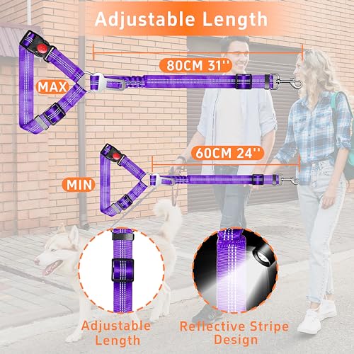 Seyezo 3-Piece Dog Car Harness Set - Retractable, Adjustable, Reflective Dog Seatbelt for Vehicle Headrests, Heavy Duty & High Elastic, Purple - color: 04-2PCS Purple