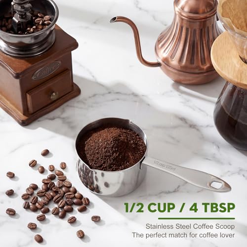 Dog Food Scoop 1/2 Cup Stainless Steel Measuring Cups Metal Pet Scooper with Inner Precision Scale Measurement for Wet Dry Dog Food (1/2 CUP) - size: 1/2 CUP