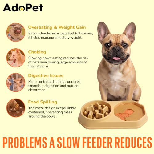 Slow Feeder Dog Bowl with Silicone Lick Mat, Non-Slip Dual Feeding Station for Dogs, Slow Eating Bowl to Help Reduce Fast Eating, Removable Lick Pad (Yellow) - color: Yellow
