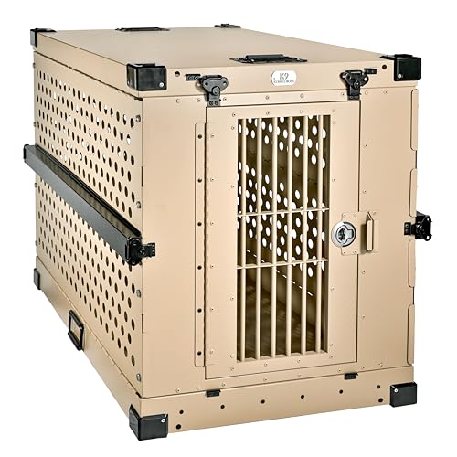 K9 Kennel Boss Aluminum Collapsible Dog Crate, Heavy Duty Folding Kennel - Large (Tan) - color: Tan, size: 41.6"L x 29.7"W x 33.9"H