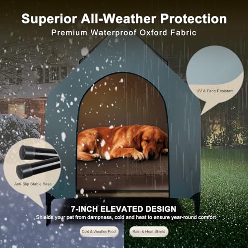 36" Outdoor Dog House Indoor Shelter for Small to Medium Dogs up to 55 lbs, Elevated Pet Bed with Removable Canopy, Breathable Mesh Windows, Raised Cooling Shelter for Patio Yard