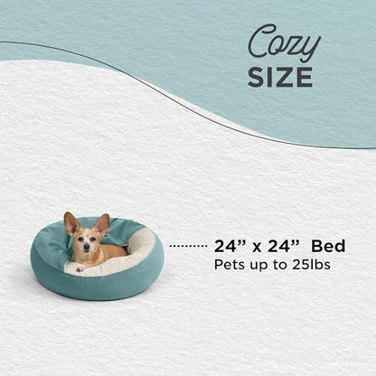 Best Friends by Sheri Cozy Cuddler Ilan Covered Cat and Dog Bed with Attached Blanket, Tide Pool Blue, 24"x24" - color: Tide Pool Ilan