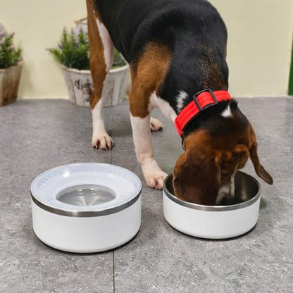 WENBOKMIN Stainless Steel Dog Water Bowl, Slow Dog Bowls with Non Slip Bottom, No Spill Detachable and Easy to Clean, Keep Xerosis Pilorum, 64oz, White - color: White