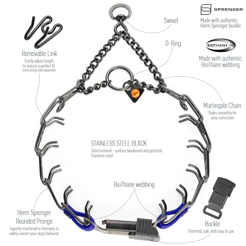 Herm Sprenger Black Stainless Steel Dog Collar with Quick Release ClicLock Buckle and Biothane Insert Training Collar Made in Germany (Blueberry Royal, 16in x 2.25mm(Neck Size up to 13-14in)) - color: Blueberry Royal, size: 16in x 2.25mm(neck size up to 1