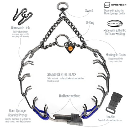 Herm Sprenger Black Stainless Steel Dog Collar with Quick Release ClicLock Buckle and Biothane Insert Training Collar Made in Germany (Blueberry Royal, 16in x 2.25mm(Neck Size up to 13-14in)) - color: Blueberry Royal, size: 16in x 2.25mm(neck size up to 1