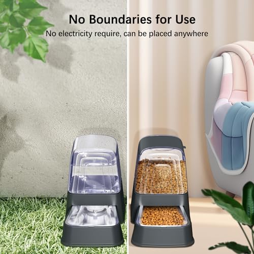 Automatic Dog and Cat Food Feeder and Water Dispenser Set with Stainless Steel Bowls,Gravity Pet Food and Water Feeders,100% BPA-Free,Large Capacity for Cats Dogs Pets…(3.5L Dark Gray) - color: 3.5L dark gray