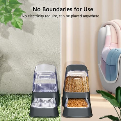 Automatic Dog and Cat Food Feeder and Water Dispenser Set with Stainless Steel Bowls,Gravity Pet Food and Water Feeders,100% BPA-Free,Large Capacity for Cats Dogs Pets…(3.5L Dark Gray) - color: 3.5L dark gray