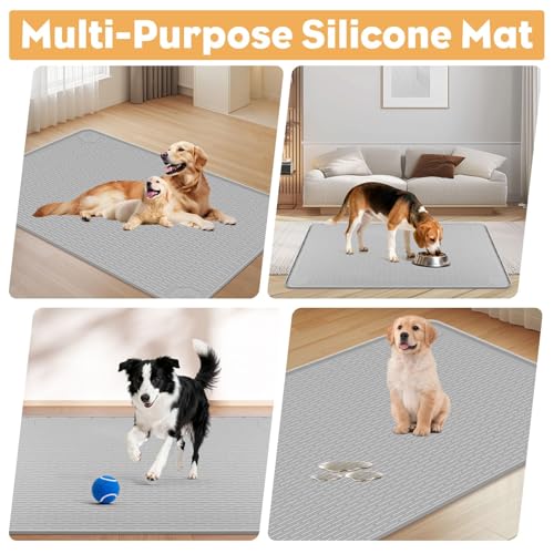 40"x28" Pee Pad Holder for Dogs Puppy Pad Holder Silicone Pee Tray for Dog Training Floor Protection Raised Edge Dog Potty Tray, No Pee Pads(Grey) - color: 40"x28" Grey