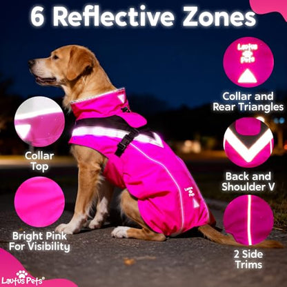 Waterproof Dog Rain Coat, Reflective Safety Strips & Leash Hole – Lightweight Adjustable Jacket for Medium Breeds - S, Pink - color: Pink, size: Small