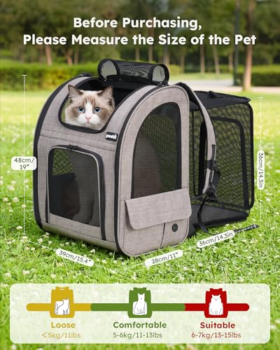pecute Cat Backpack Expandable, Dog Carrier Backpack Breathable, Large - color: Brown, size: 15.4"L x 11"W x 19"H