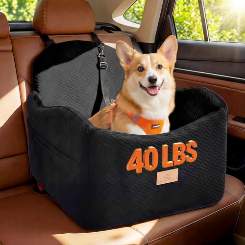 Dog Car Seat for Medium/Small Dogs, Dog Booster Car Seat, Pet Booster Seats Up to 40lbs with Waterproof Layer, 3 Storage Pockets and Safety Belt (Black) - color: Black