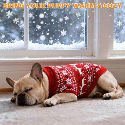 KOOLTAIL Christmas Dog Sweater, Cold Weather Pullover Classic Knitwear, Reindeer Snowflake Pattern Thick Warm Winter Pet Clothes, Cable Knit Dog Sweaters for Small Medium Large Bulldog Boy Girl, Red M - color: Red, size: Medium