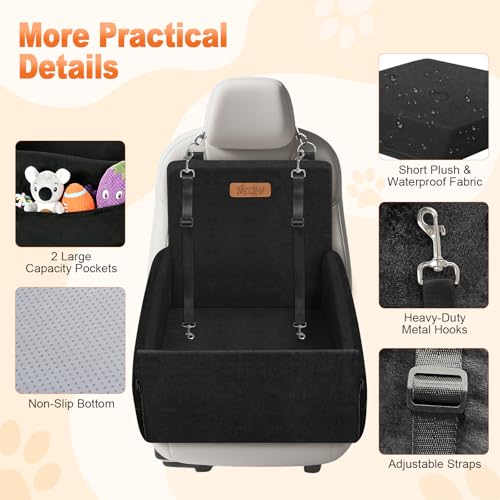 Elevated Dog Car Seat, Dog Booster Car Seats for Small & Medium Breeds Up to 35lbs, Fully Detachable and Washable, Memory Foam Pet Carseat with 2 Storage Pockets & 3 Safety Belts, Black - color: Black