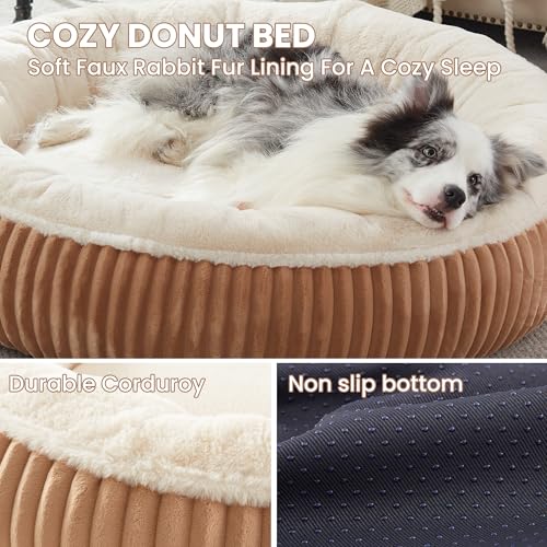45 inches Donut Dog Bed for Extra Large Dogs,Calming Round Jumbo Pet Bed with Removable Cover, Washable Milk Plush Faux Fur, Fits Pets up to 100 lbs(Mocha,XL) - color: Mocha, size: 45.0"L x45.0"W x10"Th