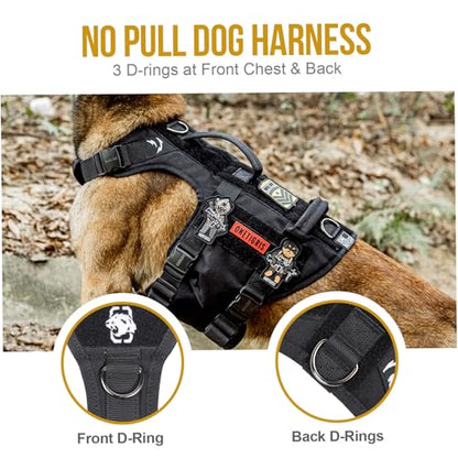 OneTigris Tactical Large Dog Harness, 5X Metal Buckled No Pull Service Dog Harness Vest with Hook & Loop Panels, Military Heavy Duty Dog Vest for Walking Hiking Training - color: Black, size: XL