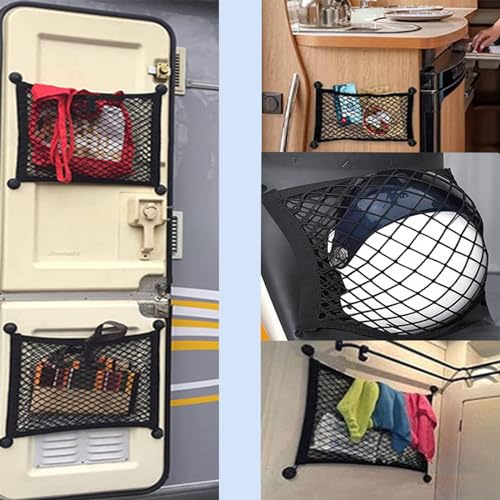 2 Pcs Small Cargo Net, 21.6 ×9.8in Car Storage Net Pocket Automotive Cargo Nets Stretchable Cargo Net Storage Mesh Net with 8 Mounting Screws and Hooks Cargo Netting for SUV Car Truck - size: 21.7 x 9.8 inches