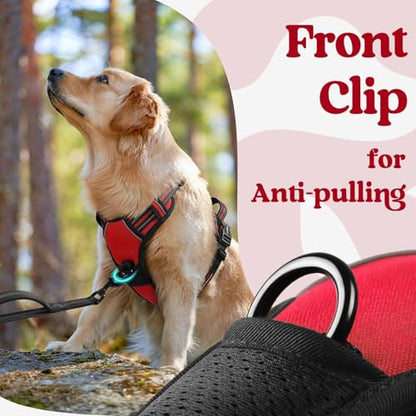 rabbitgoo Dog Harness Medium Sized, No Pull Pet Harness with 3 Buckles, Adjustable Soft Padded Vest with Control Handle, Walking Reflective Pet Vest for Medium Dogs, Red, M - color: Red, size: Medium