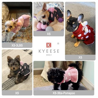 KYEESE Dog Sweater Dress with Leash Hole Small Turtleneck for Girl Dog Sweater Dress Polka Dot Knit Warm Puppy Sweaters with Pom Pom Ball - color: 04# Polkadot (Red), size: X-Small (2-3lbs)