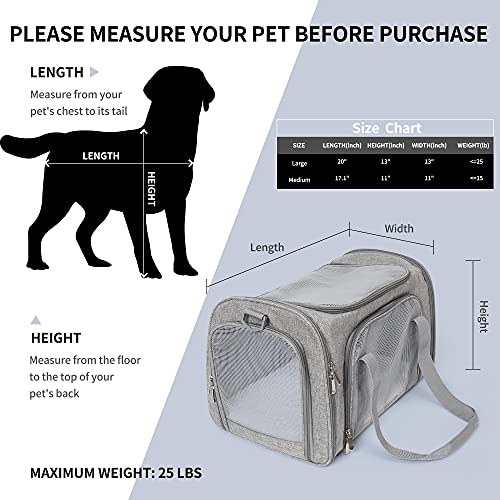Mile High Life | Outdoor Travel Pet Carrier | Kitty Puppy Cat Carriers | Collapsible Dog Carrier for Small Medium Dogs | Cat Crates w Breathable Mesh with Soft-Sided (Grey, Large) - size: Large