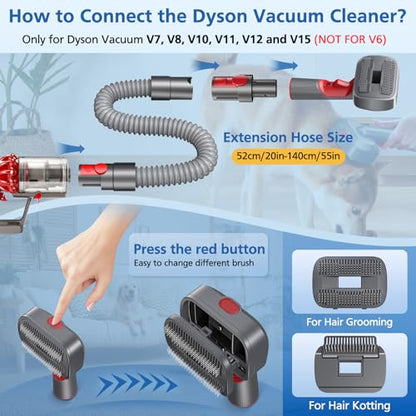Pet Dog Grooming Attachment Kit Compatible with Dyson V7 V8 V10 V11 V12 V15 Vacuums (Not for V6), Dog Deshedding Brush Attachment for Shedding Grooming, Hair Grooming Tools for Dog and Cat, 6 Pack