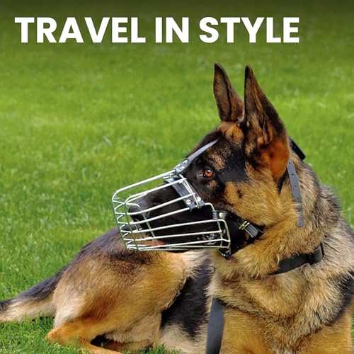 BRONZEDOG Wire Dog Muzzle German Shepherd for Medium Large Dogs Adjustable Durable Metal Basket for Biting Chewing Barking (M) - size: M