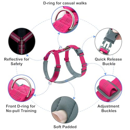 Plutus Pet No Pull Dog Harness, Adjustable Nylon Harness with Soft Padding, Reflective and Heavy Duty Dog Harness for Small, Medium, Large Dogs(Hot Pink, M) - color: Hot Pink, size: M