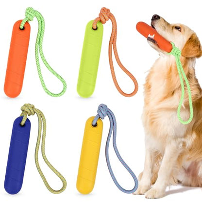 Skylety 4 Pack Floating Dog Toys with Rope Handle EVA Dog Bumper Throw Stick for Water Training Fetch Retrieving High Visibility Pool Water Toys for Beach Diving Pool Yard Summer Outdoor Play - style: Cylinder