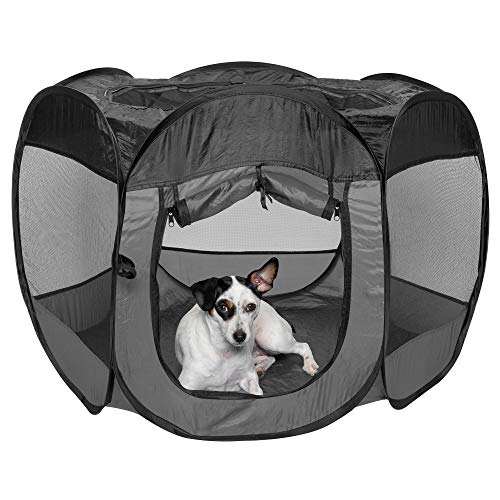 Furhaven Portable Dog Playpen Cat Tent, Pet playground,Kennel foldable indoor outdoor zippered puppy crate - Gray, Medium - color: Gray, size: Medium