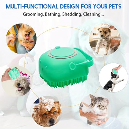 Dog Bath Brush with Shampoo Dispenser – Soft Silicone Pink Pet Scrubber for Stress-Free Bathing, Easy Refill (Dogs & Cats)
