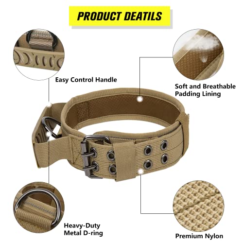 Tactical Dog Collar with Handle - Military Adjustable Dog Training Collar Soft Nylon and Heavy Duty Metal Buckle for Medium Large Dogs - with Patch (Black with Patch, Medium) - color: Black with Patch, size: Medium