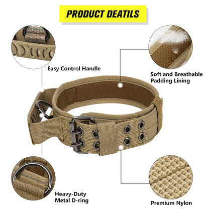 Tactical Dog Collar with Handle - Military Adjustable Dog Training Collar Soft Nylon and Heavy Duty Metal Buckle for Medium Large Dogs - with Patch (Brown with Patch, Medium) - color: Brown with Patch, size: Medium
