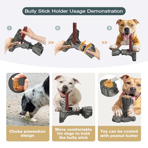 Bully Stick Holder for Dogs, Tough Chew Toy for Aggressive Chewers, Anti-Choking Dog Stick Holder Made of Food-Grade Nylon & Coffee Wood Fiber, Dishwasher Safe Durable Dog Toy for Large Dogs - color: Bully Stick Holder
