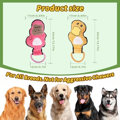 2-Pack Crinkle and Squeaky Dog Toys & Tough Tug of War Set - No Stuffing Chew-Resistant Plush Toys to Keep Them Busy, Best Birthday Gift for Small/Medium/Large Breeds (Ducks & Gorilla) - color: Ducks & Gorilla
