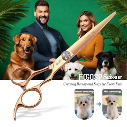 7'' Straight Dog Grooming Scissors Rose Gold Titanium Professional Pet Grooming Shears for Dogs Cat Japan 440C Right Handed Trimming Scissors for Teddy Shih Tzu (7,Straight) - size: 7.0 inch, style: Straigth Shears