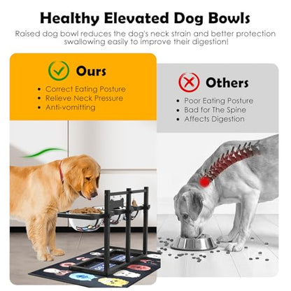 SHAINFUN Elevated Dog Bowls Stand for Medium/Large Dogs with Mat, 6 Height Adjustable Raised Dog Bowl, Three 58oz Food Water Bowls - size: Triple Dog Bowl Holder & Mat